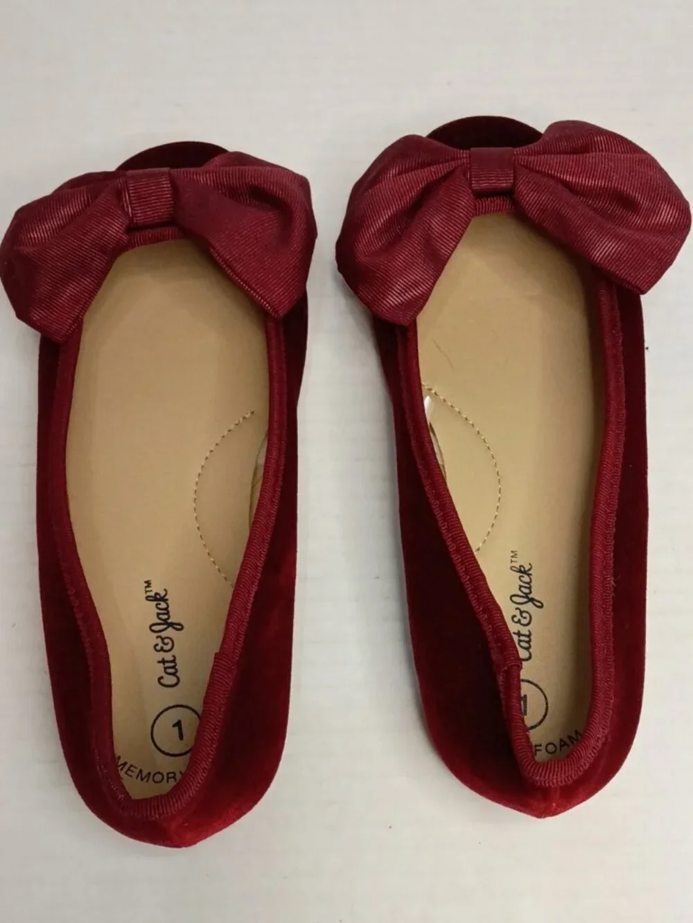 Cat & Jack Red Velvet Perla Bow Ballet Flats Girls Youth Size 1